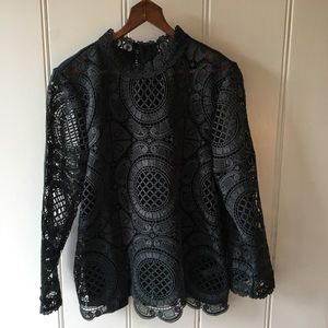 Pine green lace blouse from Anthropologie.